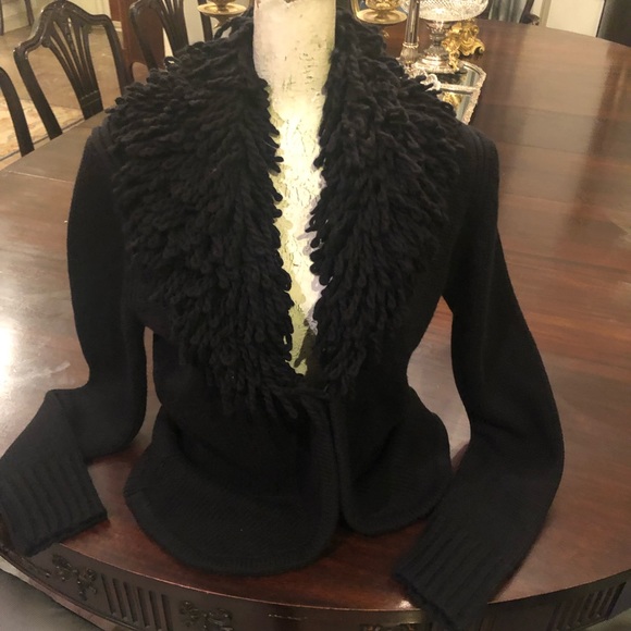 525 AMERICA Black Large Sweater With Double Looped Yarn Collar - Picture 3 of 13